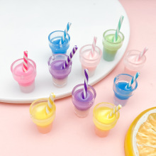 混6款仿真树脂创意奶昔杯吸管饮料奶茶吊坠diy包包挂饰手机链配件