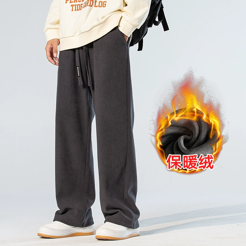 Вельветовые брюки мужские повседневные брюки на флисовой подкладке в американском стиле ретро, Брендовые широкие штанины, прямые брюки больших размеров