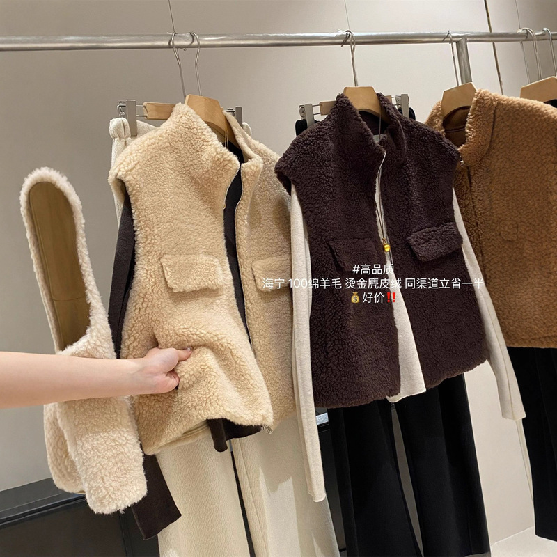 2025 Fashionable Fur Vest for Women, Short Style, Lamb Hair Vest, Sheep Shearling Fur One-Piece Vest