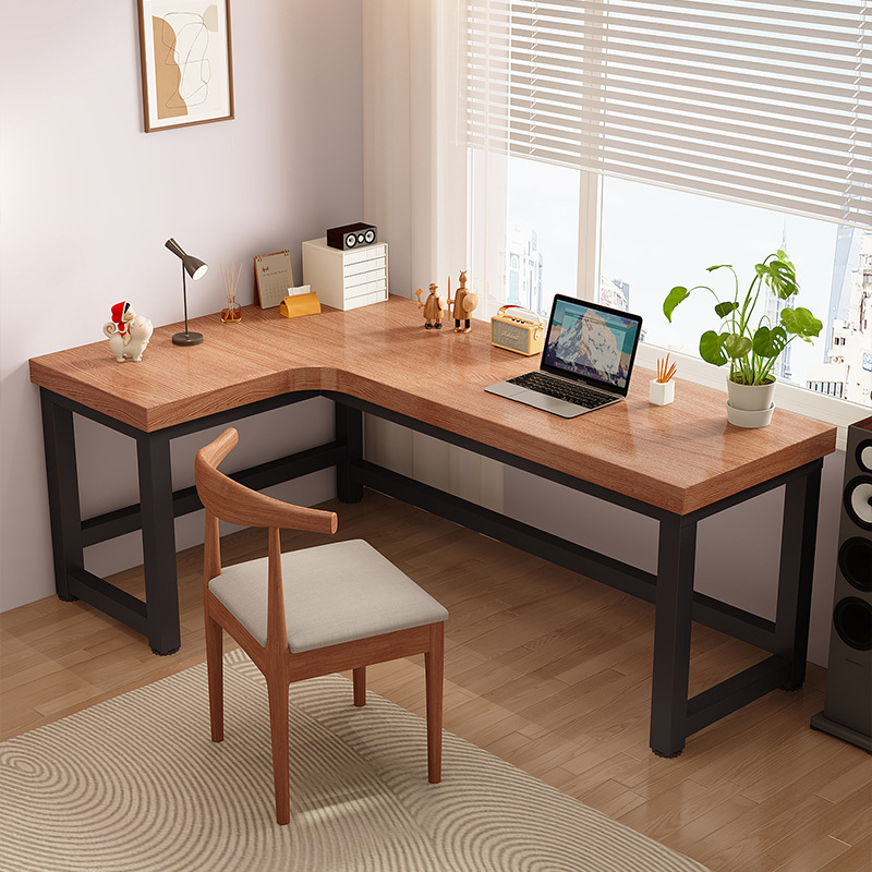 Solid Wood Office Desk Bookshelf Desk L-shaped Corner Home Combination Student Study Table Desktop Large Corner Computer