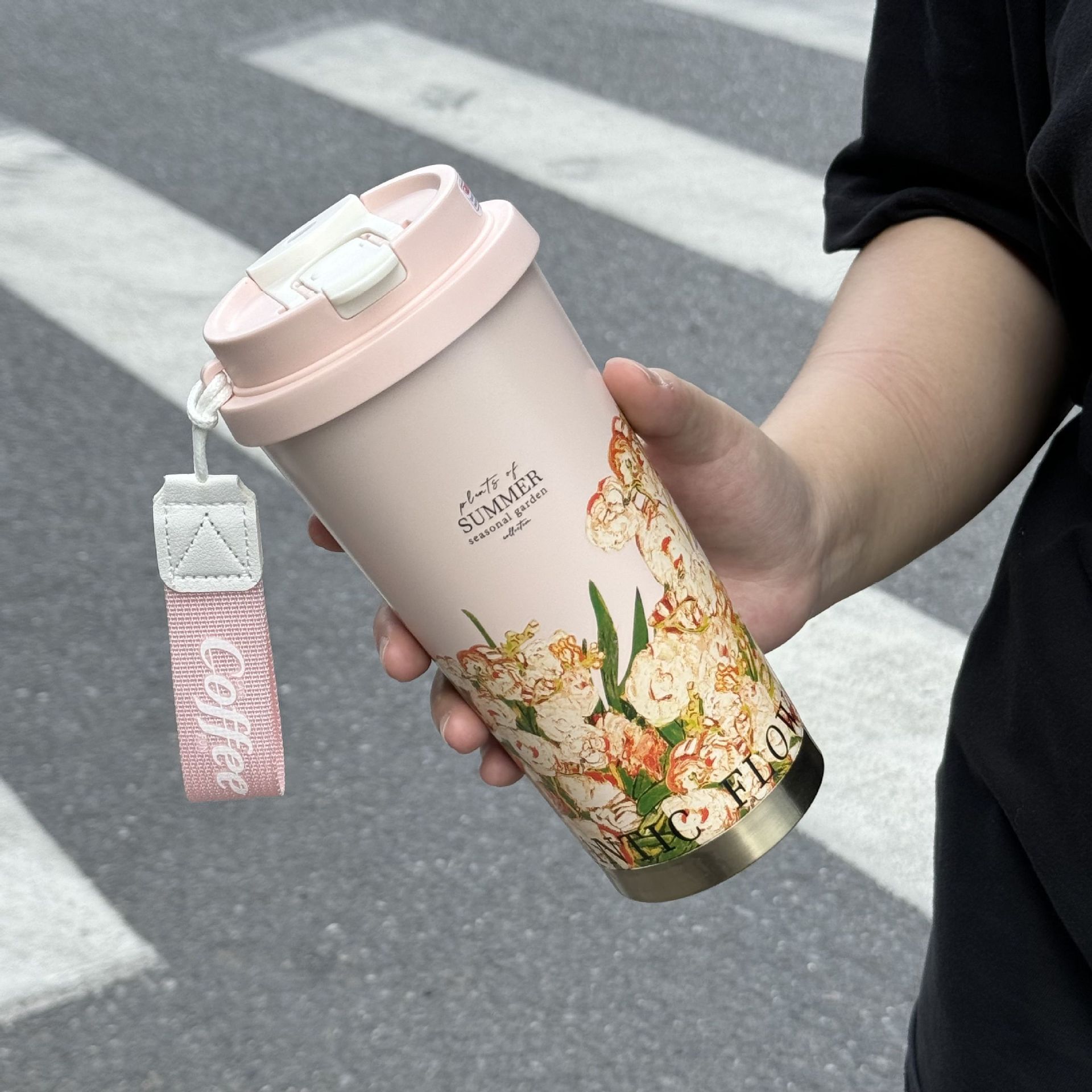 Nueva orquídea de campana 316 taza de alumno de alto valor ins taza de paja con cuerda taza de café de jardín de verano