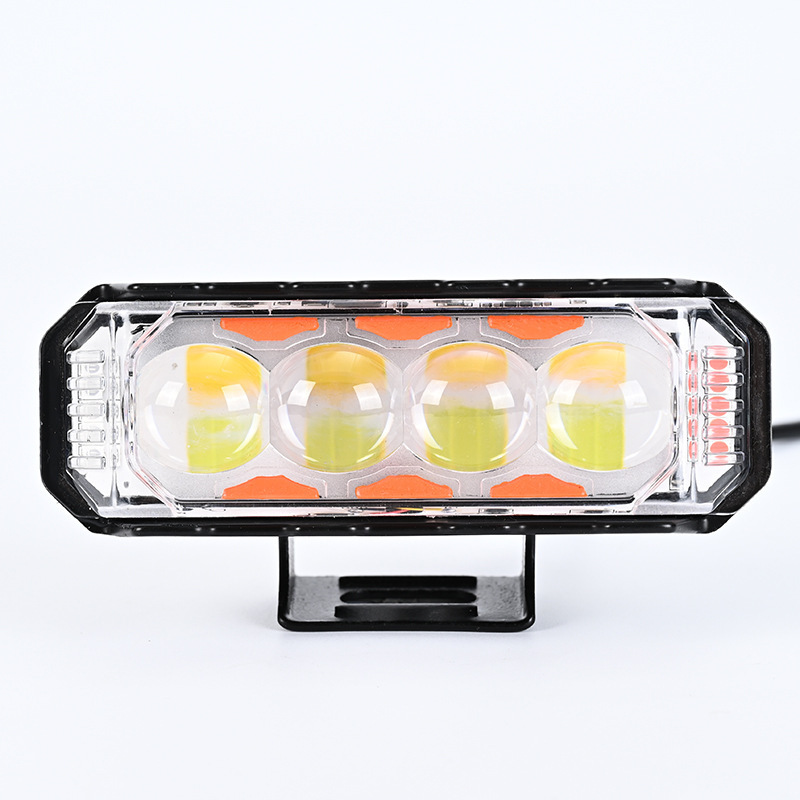 New cross-border wide-voltage waterproof LED motorcycle spotlight with 3 sides and 4 beads, front-mounted modified headlight for electric vehicles