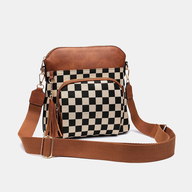 Cross-border women's bag TK checkered pattern color-blocked bag, unisex vintage wide-shoulder strap crossbody bag, phone bag Cross-border women's bag TK checkered pattern color-blocked bag, unisex vintage wide-shoulder strap crossbody bag, phone bag