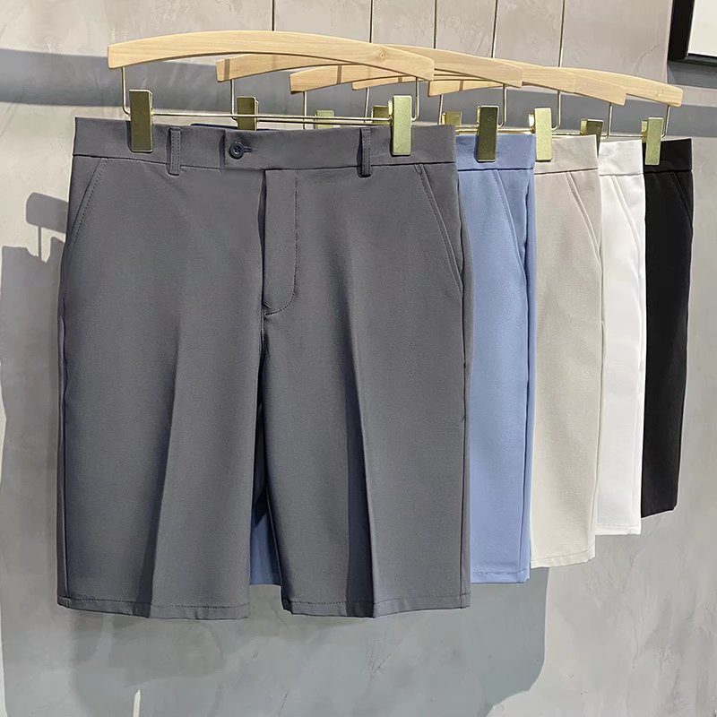 Pantalones casuales recortados drapeado de los hombres pantalones cortos de traje de seda fina de hielo de verano Pantalones sueltos de los hombres Pantalones rectos casuales recortados image 2