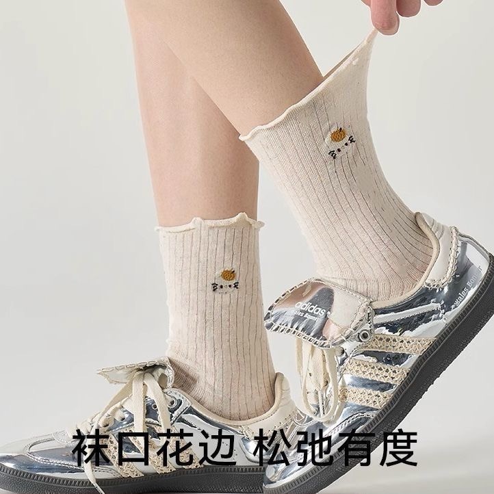 薄款ins花边夏天女士可爱卡通透气堆堆长袜女生夏季百搭中筒袜子|undefined