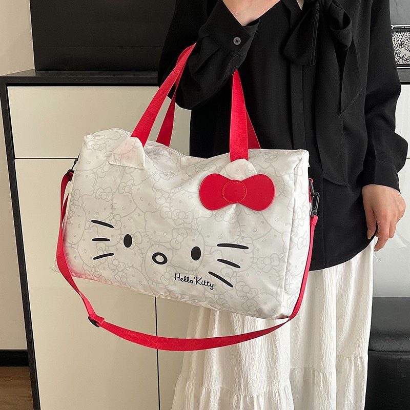 旅行大型バッグ女性のフィットネスショルダーバッグ漫画かわいい弓漫画猫収納袋ポータブルクロスボディバッグ|undefined