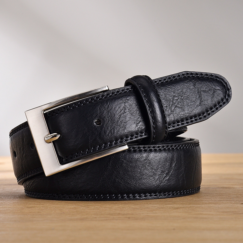 French Vintage Leather Belt Men's Leather Casual Pin Buckle Versatile Vintage Men's Denim Style Pants Belt, Available For Wholesale_voghion.com