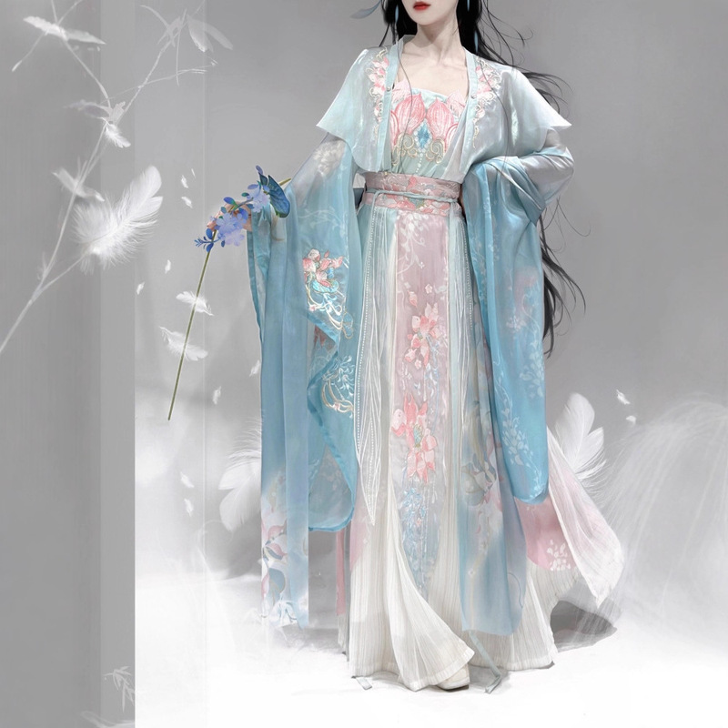 Original Hanfu by Gu Zhongyue [He Yun] Wei and Jin Dynasty Style Heavy Embroidery Waist-Length Five-Piece Set for Spring, Summer, and Autumn