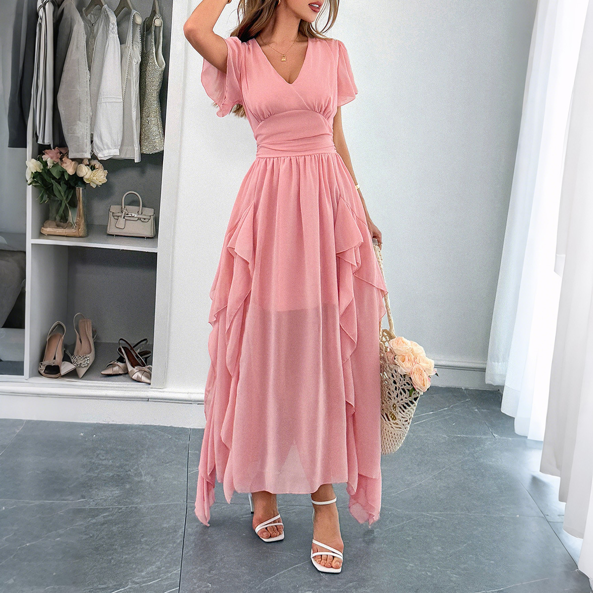 Women's Summer Resort Casual Short-Sleeve Maxi Dress