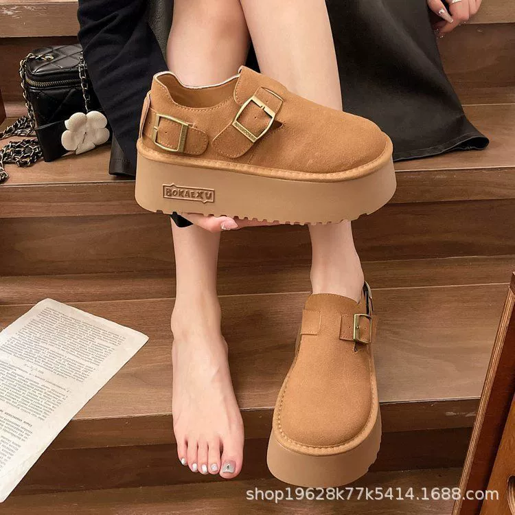 Ретро уродливая милая обувь Birken женский 2024 новый маленький человек увеличивает толстую подошвую пряжку ремня
