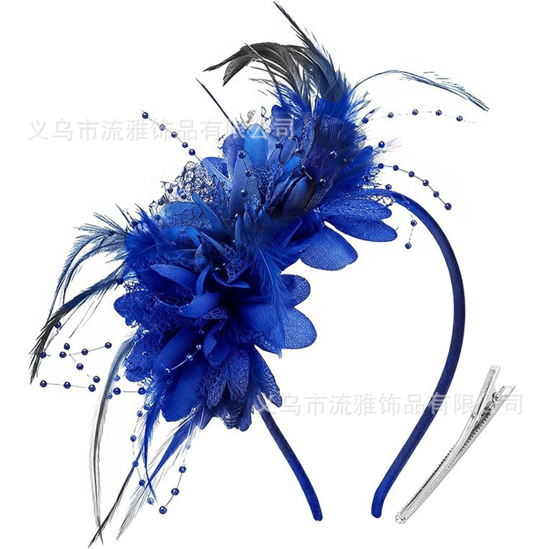 Popular Amazon Flower Headband Hair Accessory with Faux Pearl Flowers and Feathers for Women, Suitable for Horse Racing Events, Parties, and Performances
