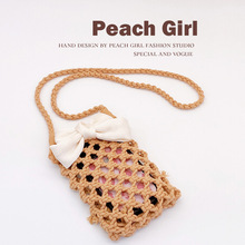 Peach Girl简约夏日新品镂空渔网编织蝴蝶结斜挎包手机包女HD2119