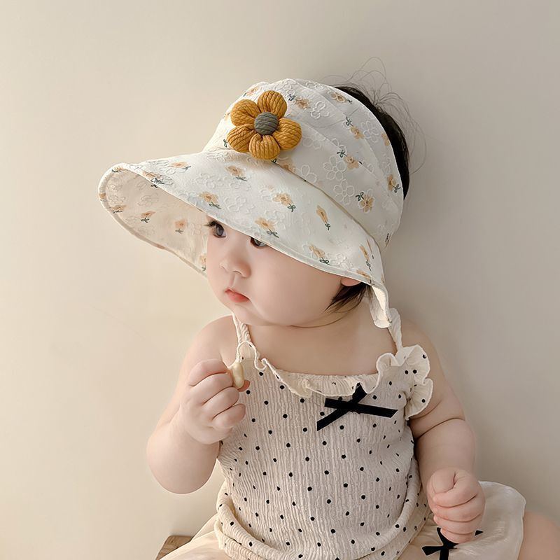 Baby Sun Protection Hat for Girls, Fresh Little Flower, Large Brim, Empty Top Hat, Summer Baby Girl Breathable Sun Protection Sun Hat