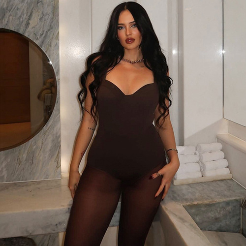 European and American Style 2025 Summer New Model Tight-Fitting Slimming Sexy Strappy Solid Color Women's Base Lingerie Bodysuit Wholesale