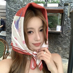 South Korea Quan Zhilong Same-style Large Square Women's Multi-functional Headscarf Spring and Summer Travel Sunscreen Silk Scarf Strapless Hair Belt Tie
