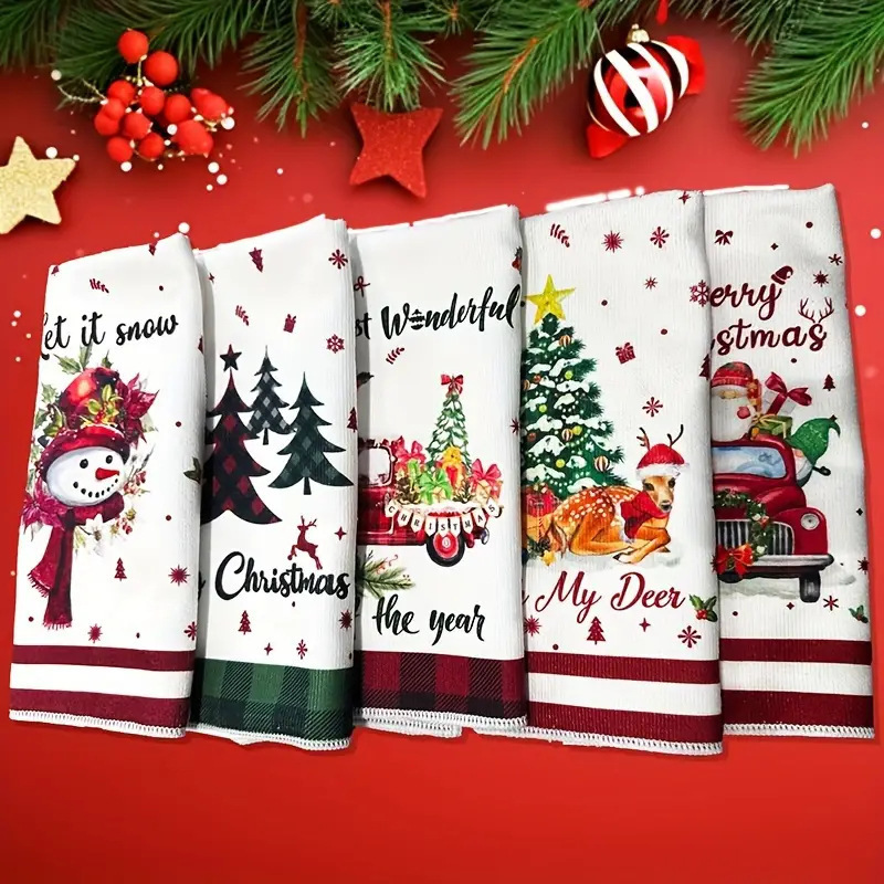 Cross-Border Christmas Kitchen Dish Towel Microfiber Dish Towel Holiday Printed Towel Kitchen Towel