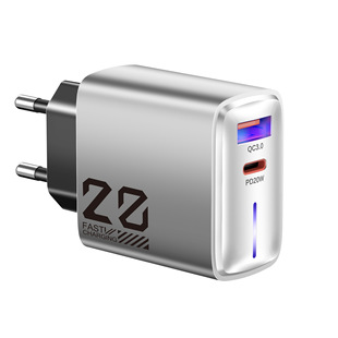 Metallic paint 20WTYPE-C charger European gauge American gauge with light mini charging head PD USB metal ash fast charging