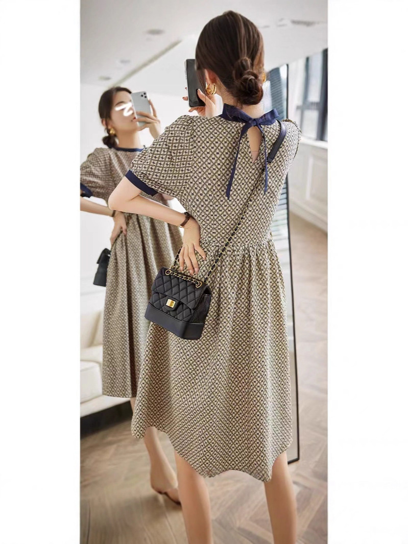 Váy maxi nữ eo cao dáng suông họa tiết caro kẻ ô — In màu xanh lá cây