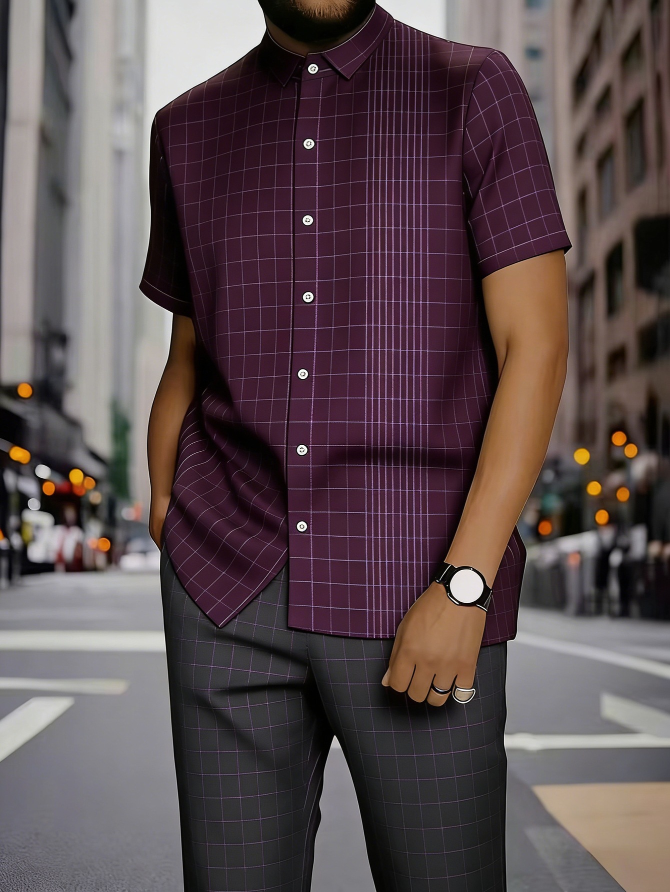 Men's Clothing Men's Commuter Style Short Sleeve Shirt And Shorts Set Collared Geometric Print Spring Summer_viptrois.com
