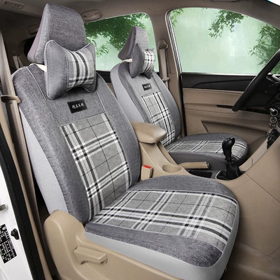 Five-Seater Full Car Seat Cushion Cover Double-Row Small Truck Full Surround Cloth Cover Four-Season Universal Linen Small Car Fabric Seat Cover (Seat cushion, seat cover) - thick-linen-gray-ordinary-style-the-front-row-is-made-of-2-main-and-deputy-leave-the-car-model-after-the-address