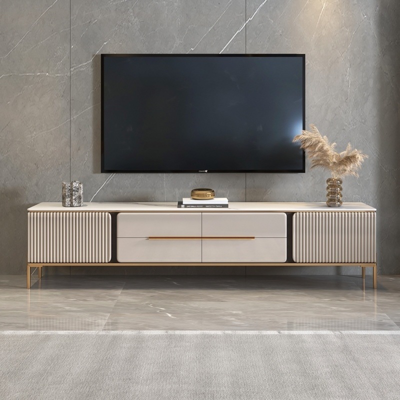 Mesa de té de tabla de roca simple combinación de gabinete de televisión de sala de estar moderna pequeña casa simple y ligera mesa de televisión de lujo