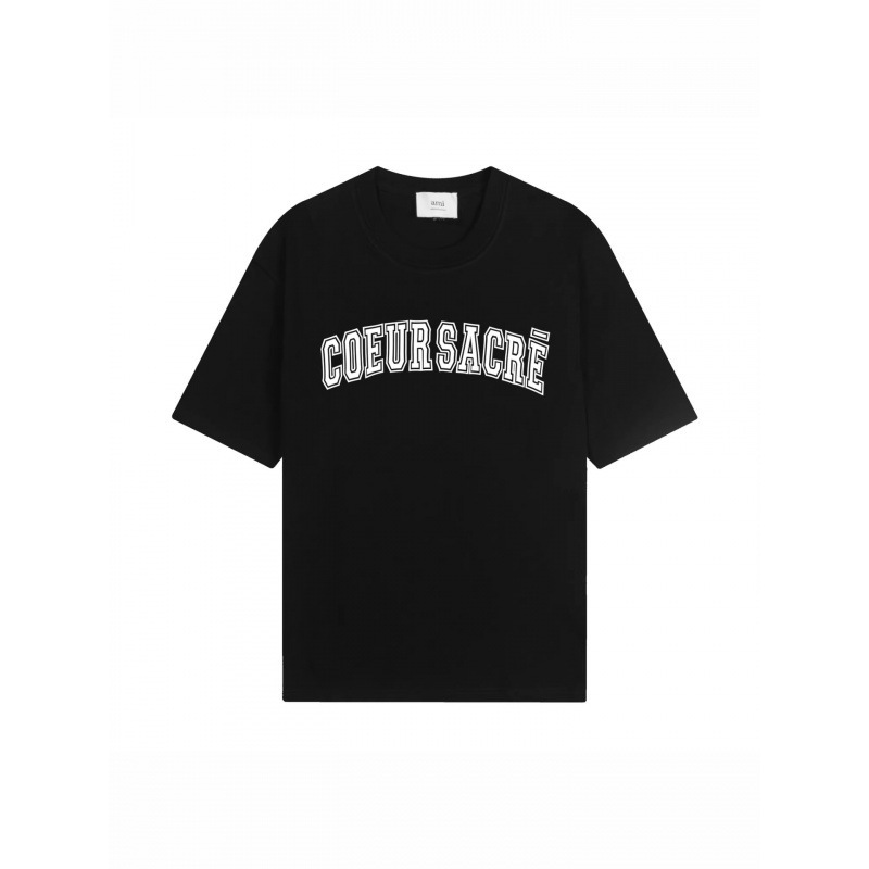 Complete Three-Label Set, 260g Ami Short-Sleeve Summer T-Shirt with Large Heart Print, Cross-Border Trendy Brand, Loose Fit, Unisex Crew Neck T-Shirt