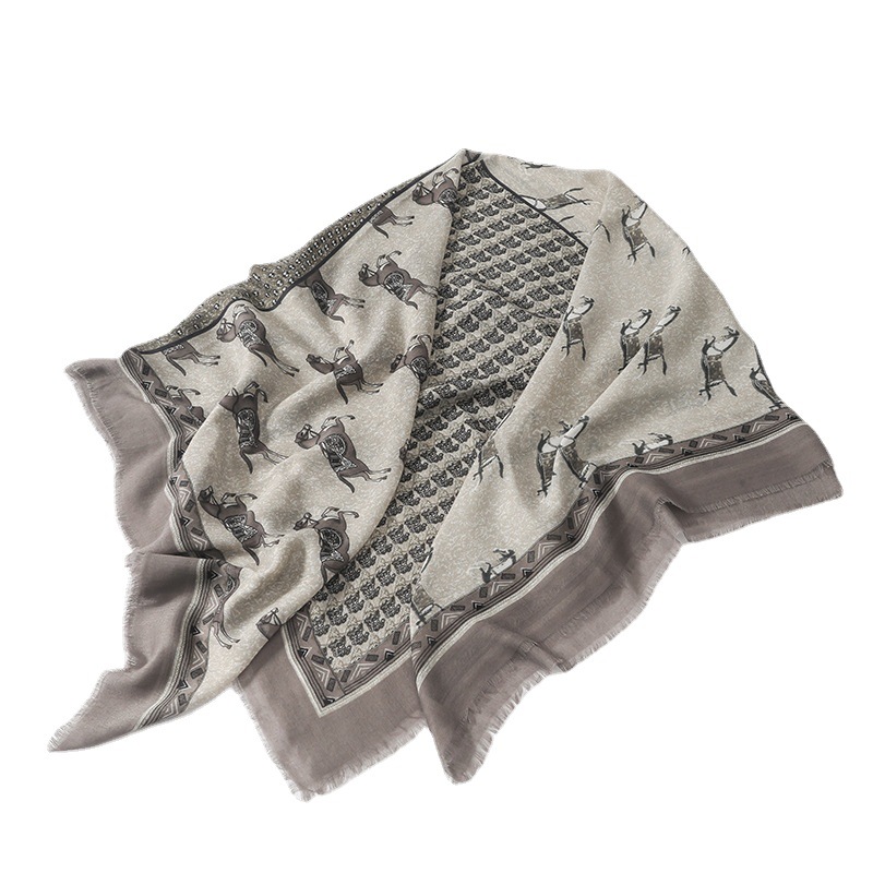 2023 nuevo retro caballo Burr 135*135cm algodón y lino sensación cuadrado Toalla de viaje Toalla de playa protector solar chal