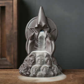 新款跨境陶瓷紫砂倒炉骷髅头l灯创意熏香炉粒香棒摆件