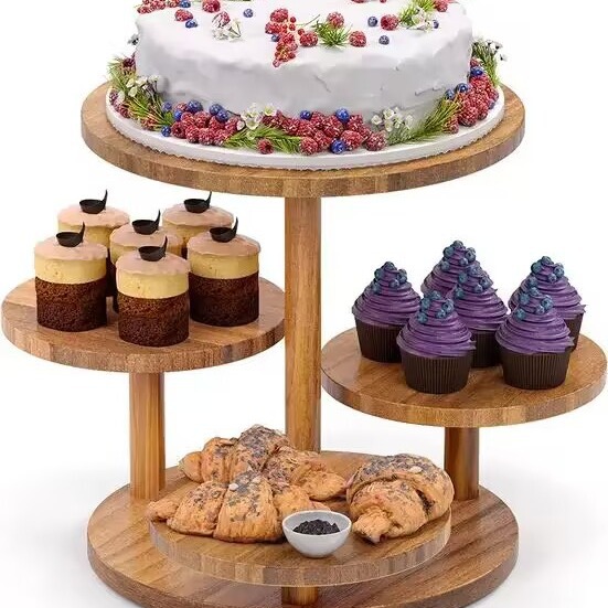 Soporte de postre de múltiples capas de madera plato de pastel de madera plato de fruta seca doble bandeja de madera soporte de exhibición soporte de pastel extraíble