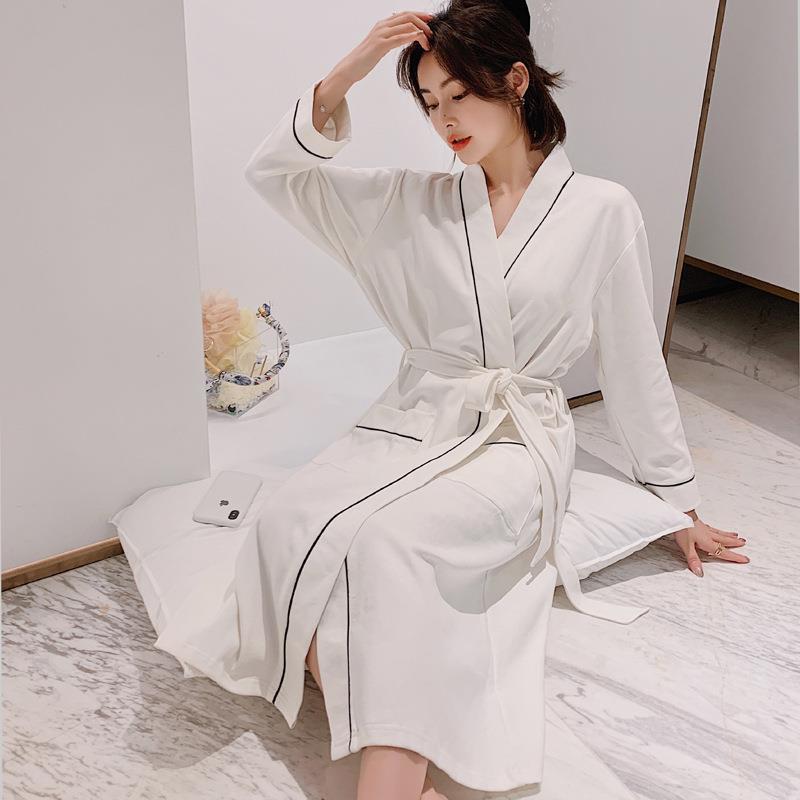 白いナイトガウン男性と女性のバス服純綿長袖春と秋の夏プラスサイズのロングパジャマ美容|undefined