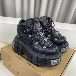 European Retro Spanish New Punk Shoes Rock Dark Leather Shoes Men's and Women's High-top Platform Shoes Trendy