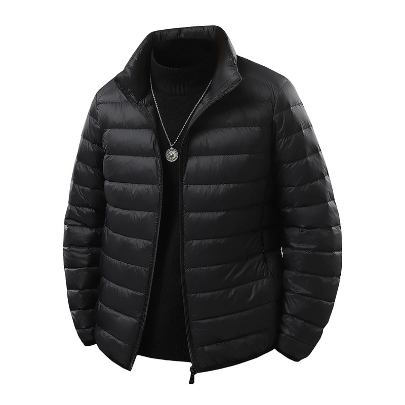 Lightweight down jacket for winter, custom-made for men and women, with a stand-up collar, short style, cold-proof, warm, fleece-lined, thickened, fashionable and versatile men's coat