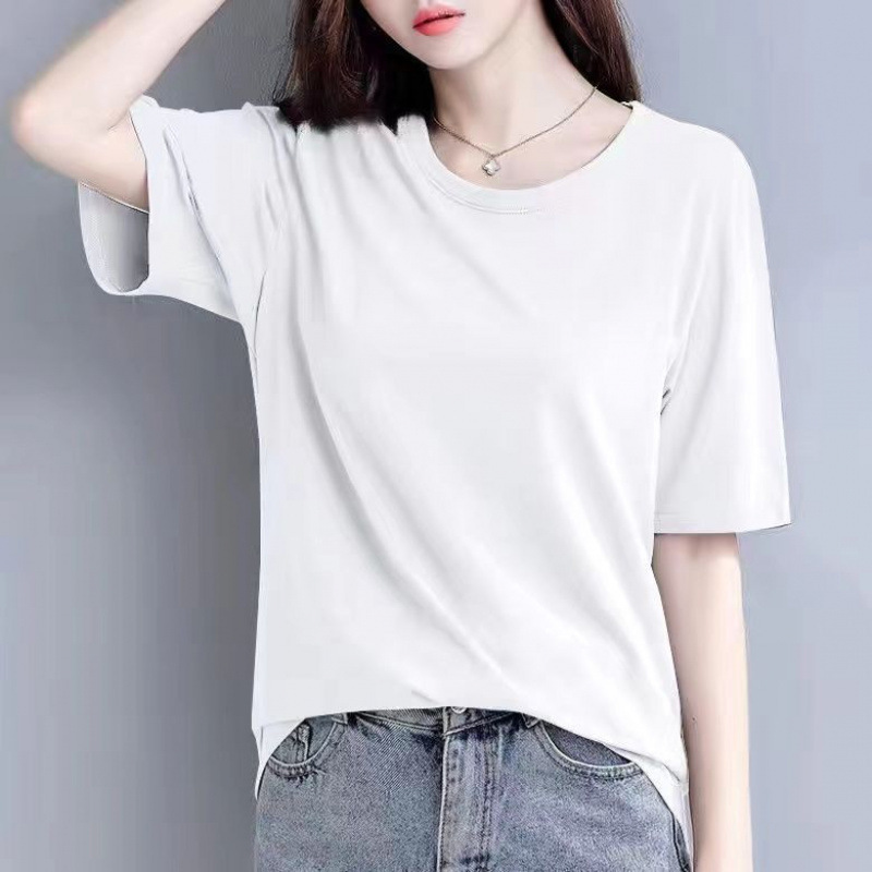 女性用モーダル半袖シャツ、夏の新しいルーズ半袖Tシャツ、黒のボトムシャツ、多用途の痩身トップ|undefined