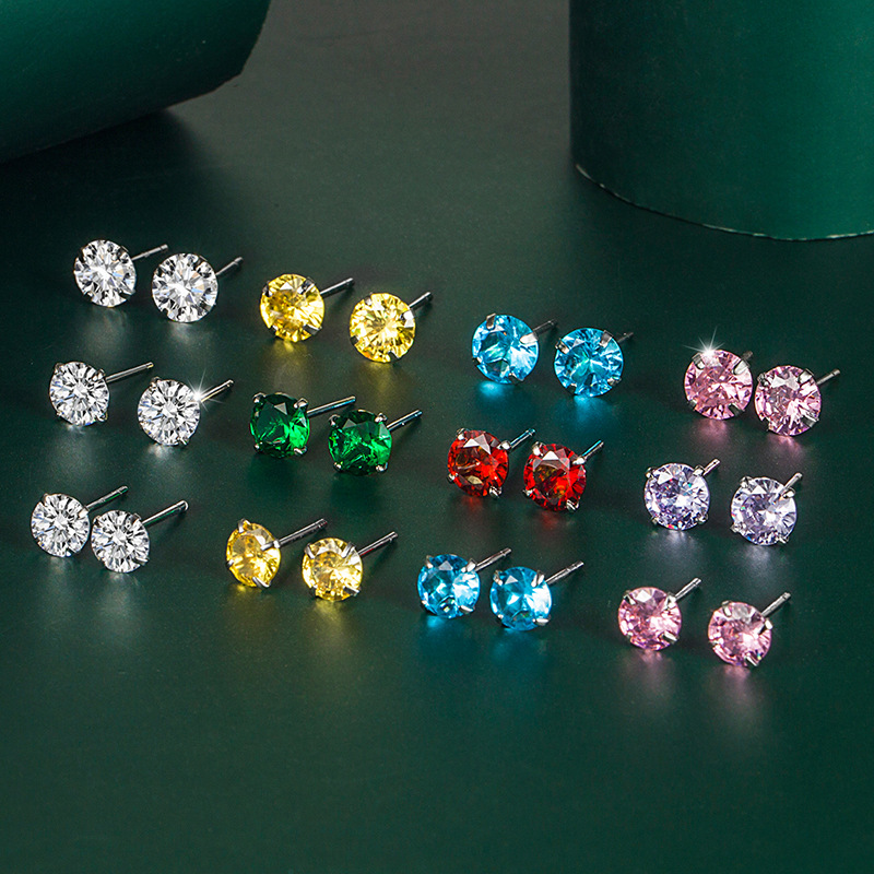 5g Weight Zircon Inlay Material Ear Studs Classification Fashion Geometric Copper Inlay Zircon Ear Studs 1 Pair