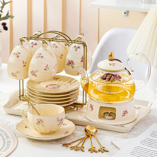 Flower teapot teapot suit glass heat-resistant high temperature resistant candle heating fruit tea cup British afternoon tea set gift