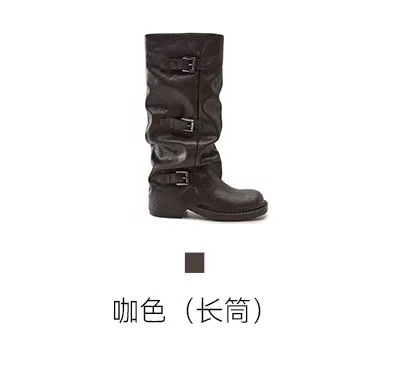 沙漠玫瑰增高4.5cm~堆堆马丁骑士靴女美拉德中长筒靴|undefined