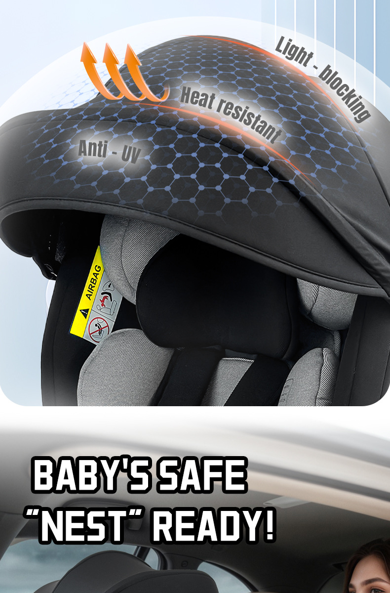 I-Size Certified Child Car Safety Seat for Babies Aged 0-12 Years 360 ° Rotating Isofix Support Leg
