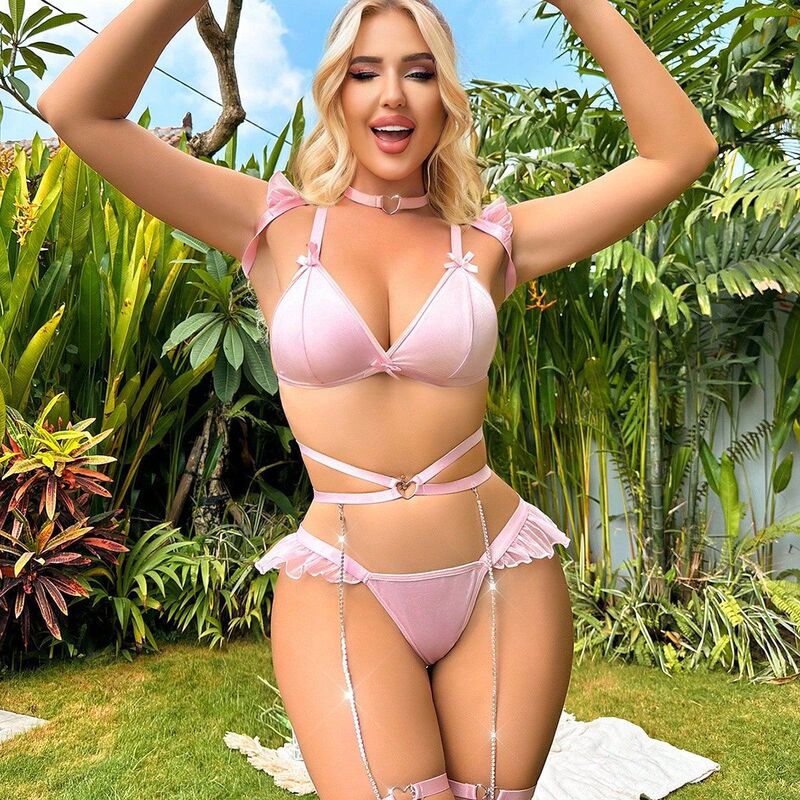 Bowknot Women's Lingerie Set: Bra, Garter Belt, and Panties, Fully Transparent Gradient, Small Chest Push-Up, Three-Piece Style