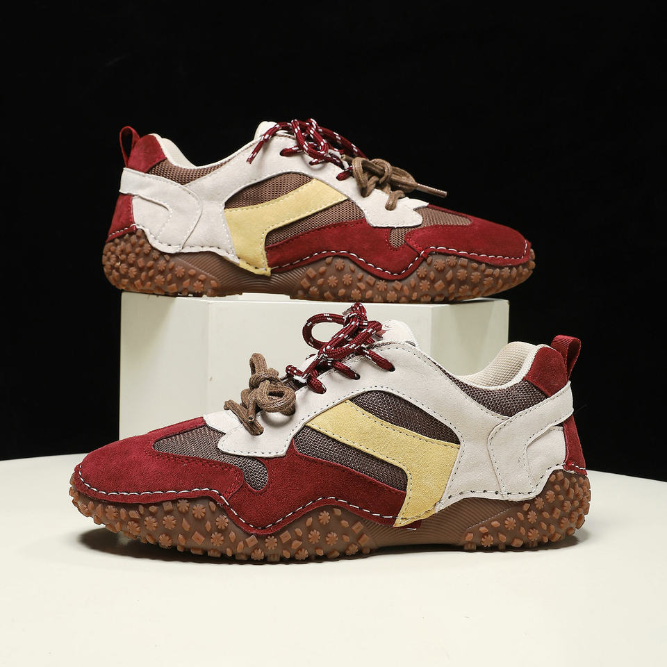 Giày thể thao unisex cỡ lớn da thật mũi tròn, giày sneaker dã ngoại thường ngày — 6885 màu cát, 6885 màu nâu, 6885 màu đỏ rượu, 6886 màu cát chi tiết 11