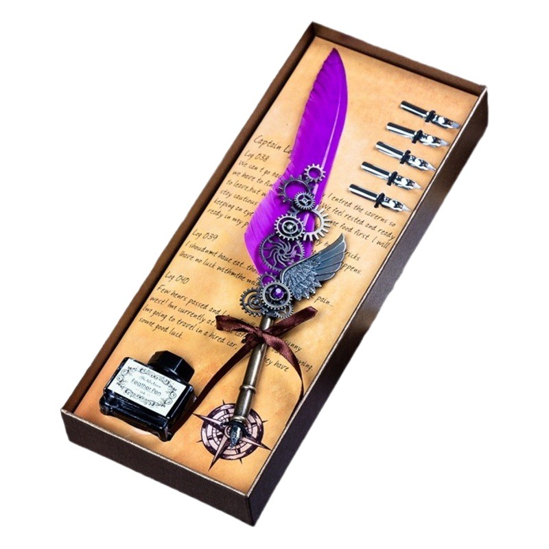Juego de plumas mecánicas, juego de plumas con engranajes, pluma punk, pluma con alas, pluma de inmersión con plumas