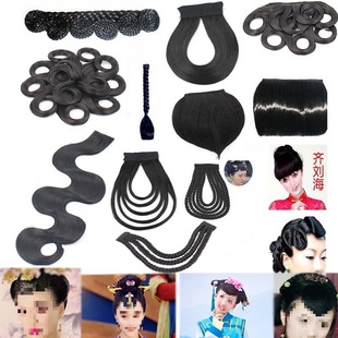 Traditional Chinese-Style Wig with Bangs for Brides, Featuring a Peach Heart Design, Suitable for Girls' Dance Performances