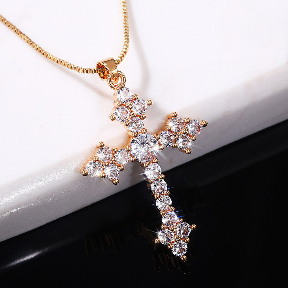 Fashion Cross Copper Plating Zircon Pendant Necklace 1 Piece