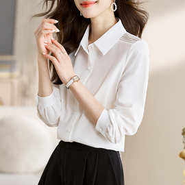 外贸女装实拍洋气休闲春季新款女装翻领雪纺衫上衣开衫衬衫打底衫