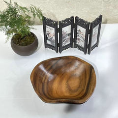 Antique Chinese-style household living room dry goods plate irregular round snack and dessert plate creative wooden walnut fruit plate