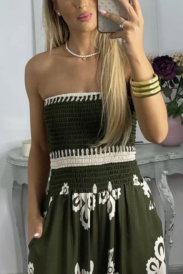 Street Hipster Wrapped Chest Printed Jumpsuit High Waist Casual Pants Women
