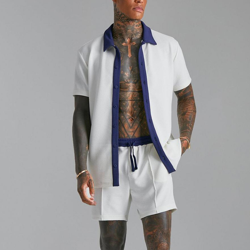 2024 cross-border supply men's leisure sports suit Amazon short sleeve shirt cardigan shorts men's wholesale