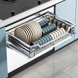Pull-Out Basket Kitchen Cabinet 304 Stainless Steel Pull-Out Basket Bowl Basket Single-Layer Bowl Basket Drawer-Type Storage Bowl Rack