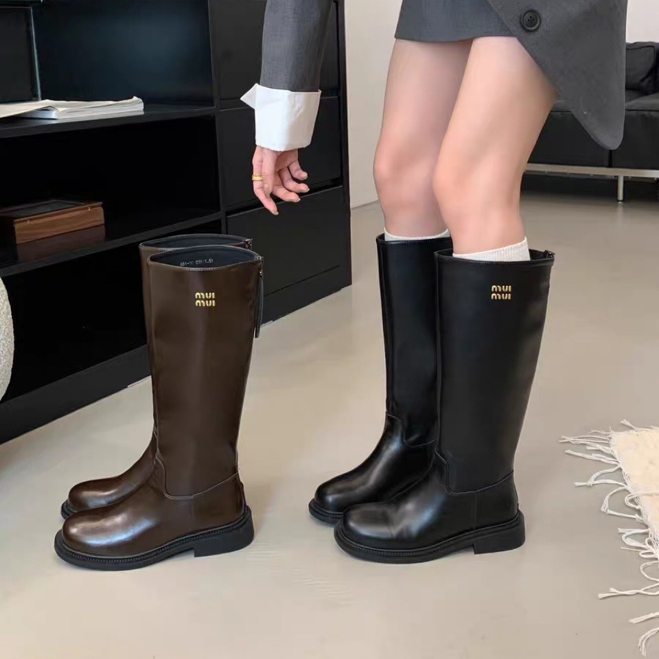 2025 New Autumn and Winter Soft Leather Boots for Women, No More Than Knee High Thick Heel Knight Boots, Retro Flats Martin Boots, Single Boots