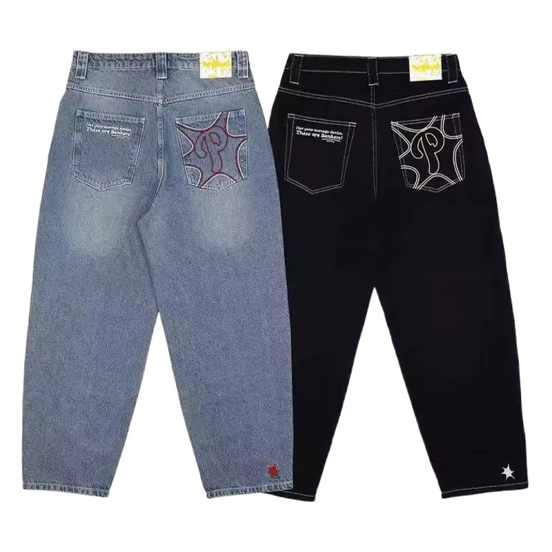 2024 transfronteriza nueva moda hip hop jeans hombres y mujeres nicho marca de moda bordado simple pantalones casuales rectos
