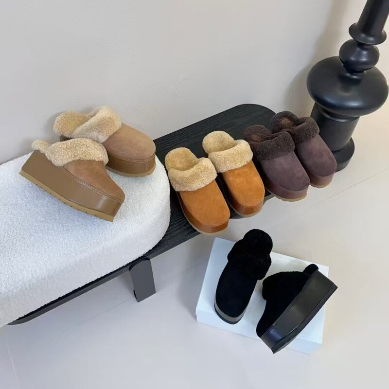 Thick-Soled Cowhide Height-Increasing Snow Boots with Closed Toe and Slip-On Style for Women, New Autumn and Winter Model with Plush Lining for Warmth, Slip-On Birkenstock Shoes